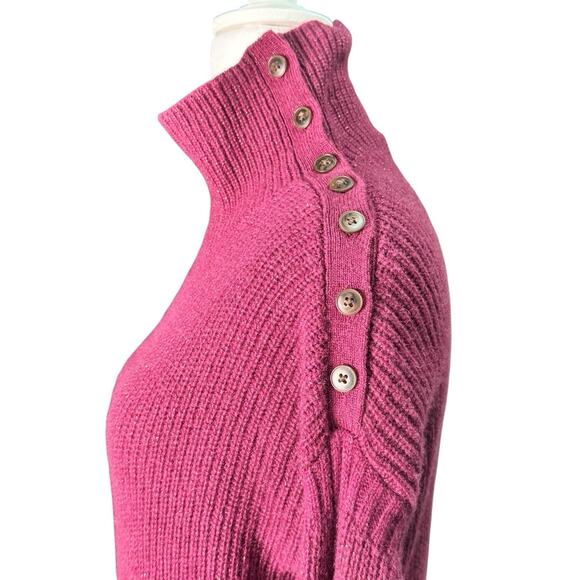 Garnet Hill Recycled Cashmere Raspberry Shimmer Turtleneck Tunic Sweater XS - Picture 2 of 9